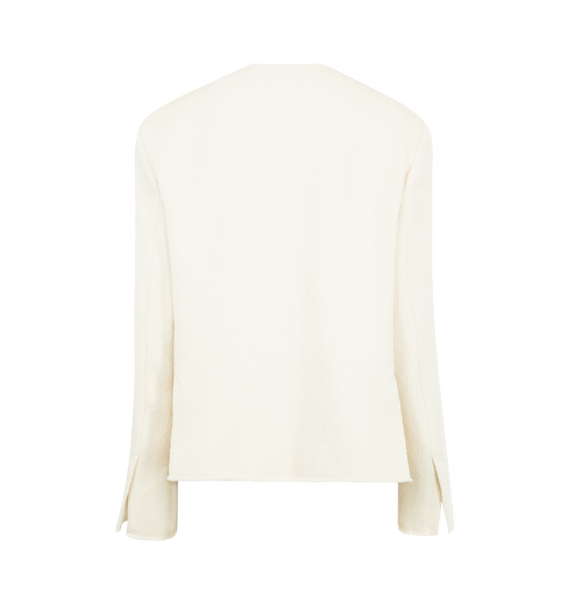 Image 2 of 2 - WHITE - TOTEME Open-Front Boucl Blazer featuring relaxed fit, classic box jacket with oversized proportions and pared-back details, textured boucl, an open front and raw-edged finishes. 32% wool, 23% acrylic, 18% recycled wool, 14% recycled acrylic, 13% polyester.