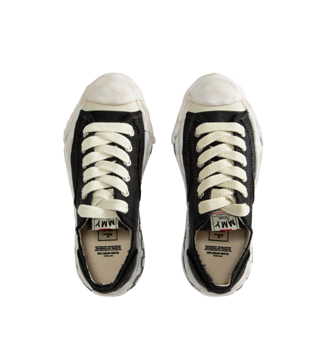 Image 5 of 5 - BLACK - Maison Mihara Yasuhiro Hank OG Graffiti Check Sole Canvas Low-Top Sneakers are crafted from canvas and feature the brand's signature sculpted OG sole, originally molded from clay by the designer, with a hand-drawn graffiti-inspired check pattern across the sole. Designed with a low-top silhouette and lace-up construction, the HANK model pairs a classic canvas upper with the label's distinctive artistic approach to footwear. Main Material: Upper: 100% Cotton Canvas. Sole: Rubber.