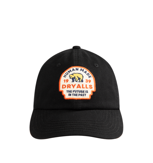 Image 1 of 2 - BLACK - HUMAN MADE 6 Panel Twill Cap #2 featuring embroidered logo graphic at front, adjustable back strap and curved brim. 100% cotton.
