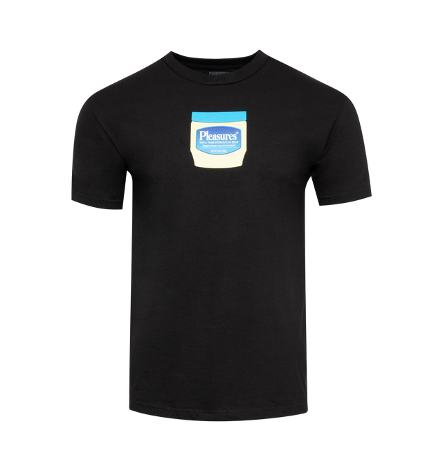 Image 1 of 2 - BLACK - PLEASURES JELLY T-SHIRT featuring regular-fit, short sleeve, crewneck, graphic print, logo text and texts at chest. 100% cotton. 