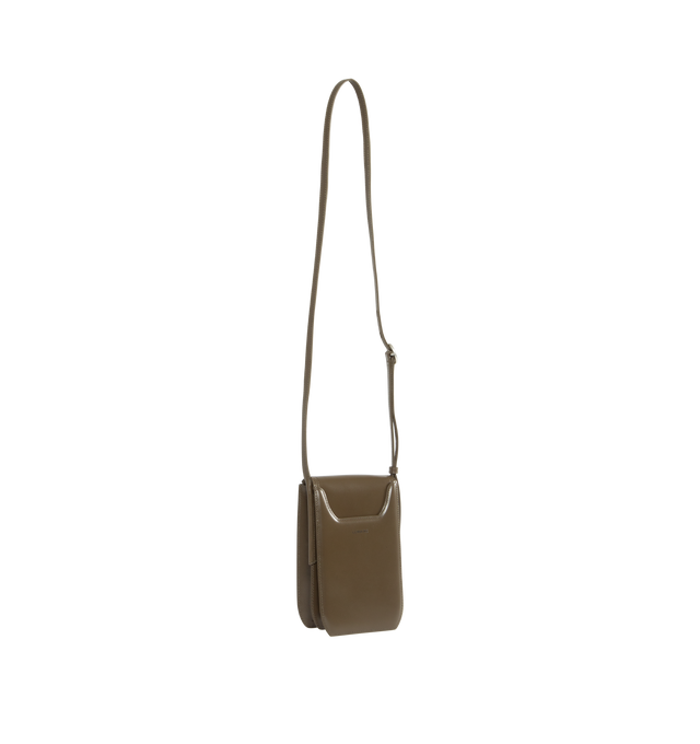 Image 2 of 3 - BROWN - LEMAIRE Small Calepin Bag featuring magnetic double closure, two main compartments, back flap pocket, nappa contrasted leather lining, silver logo embossed and adjustable shoulder strap. 4.5 x 7 x 2.2 inches. 100% calf. Lining: 100% lamb. Made in Spain. 