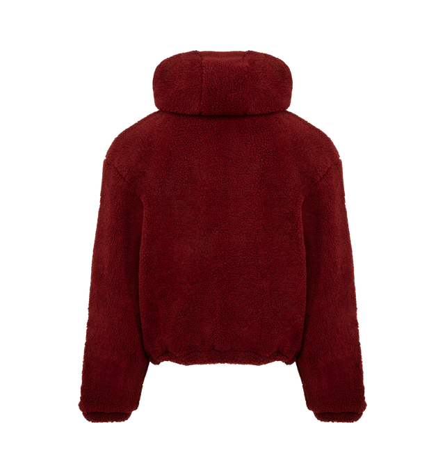 Image 2 of 3 - RED - AMIRI Bones Cotton Fleece Zip-Up Hoodie featuring plush cotton fleece, signature contrast bones patchwork along each sleeve, attached drawstring hood, drop shoulders, long sleeves, split kangaroo pocket and two-way front zip closure. 100% cotton. Made in Italy.