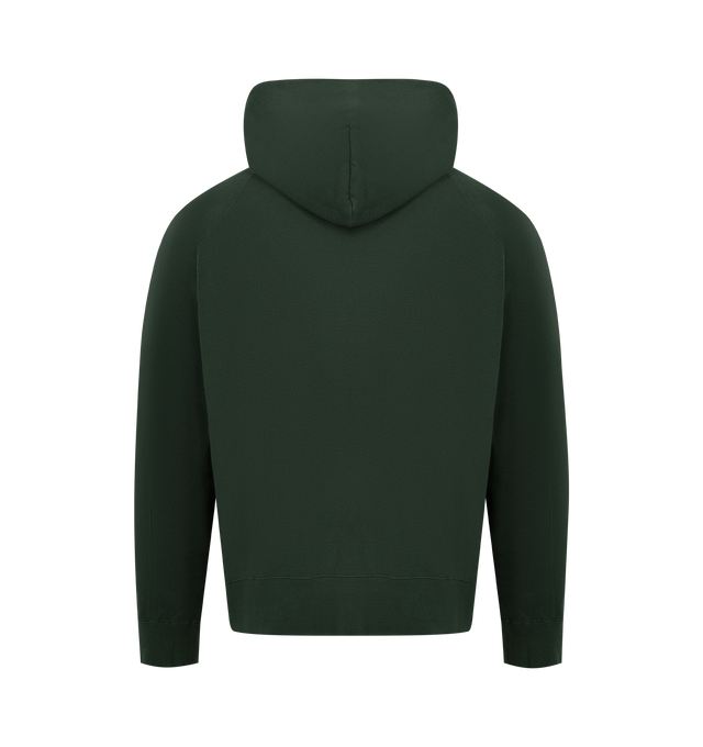 Image 2 of 3 - GREEN - SACAI X CARHARTT WIP Cotton Hoodie featuring a heavyweight cotton jersey fabric with a soft, brushed cotton pile lining, garment-washed for a unique, worn-in appearance, hooded drawstring neckline, kangaroo pocket with co-branded woven label, long sleeves, ribbed cuffs and hem and pullover style. Cotton/polyurethane. Made in Japan.