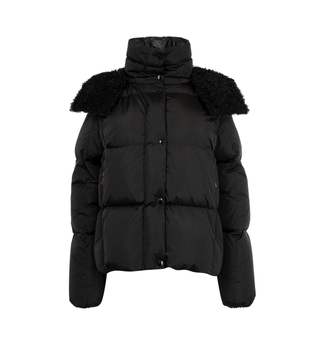 Image 1 of 4 - BLACK - MONCLER Castelnou Jacket featuring nylon technique, longue saison lining, down-filled, detachable and adjustable hood with teddy fleece lining, zipper closure and zipped pockets. 100% polyamide/nylon. Padding: 90% down, 10% feather.