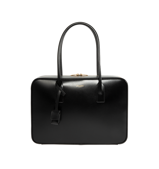 Image 1 of 3 - BLACK - SAINT LAURENT Sac De Jour Bauletto Bag crafted in smooth leather featuring a wide double-zip opening, long handles, leather lining, bronze-tone hardware, zip closure, one zip pocket and one flat pocket. 13" x 9.3" x 3.9". Calfskin. Made in Italy.