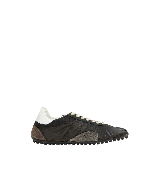 Image 1 of 5 - GREY - MAISON MARGIELA Sprinters Sneakers featuring low-top sneakers in drill cotton with vintage treatment, stripe down the center of the toe area, cleated rubber sole with numerical logo details, logo label on the tab and white stitching at the back. 54% polyester, 46% cotton. 100% calf leather. Made in Italy.