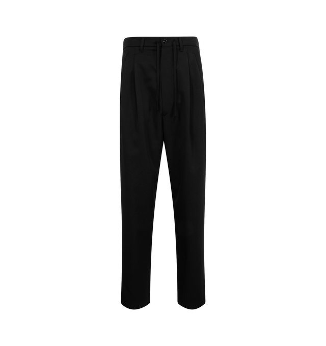Image 1 of 3 - BLACK - LEMAIRE Drawstring Pleated Pants featuring relaxed fit, double pleats, adjustable hems, buttoned fly, drawstring and belt loops. 54% wool, 46% viscose. Lining: 100% cotton. Made in Romania.