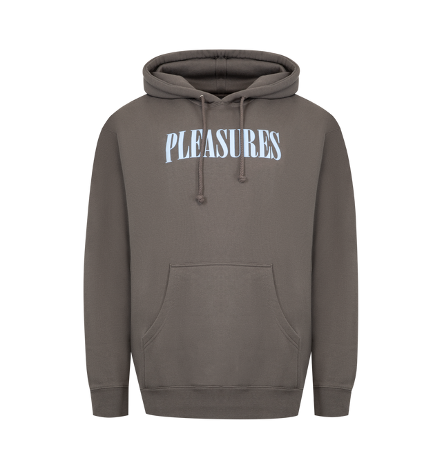 Image 1 of 2 - GREY - PLEASURES House Blend Graphic Hoodie featuring drawstring hood, kangaroo pocket, ribbed cuffs and hem and lined hood. 57% cotton, 43% polyester.