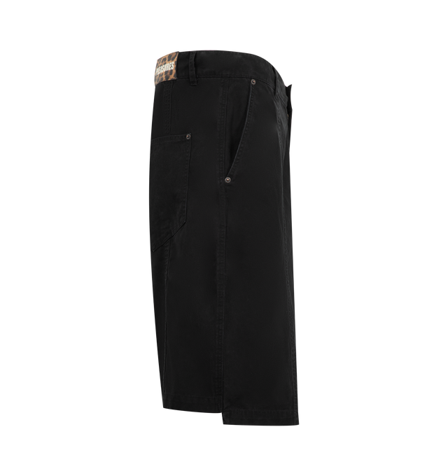 Image 3 of 3 - BLACK - Pleasures Mens Panelled Work Jorts are crafted from heavyweight cotton canvas. Feature panelled construction, stone-washed finish, and relaxed workwear-inspired styling. Main Material: 100% Cotton. Made in China