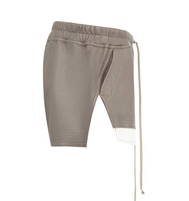 Image 3 of 3 - GREY - RICK OWENS Fog Boxers featuring drawstring at elasticized waistband, two-pocket styling, mock fly, exposed pocket lining at cuffs, vented outseams and plain-woven cotton lining. 100% lambskin. Lining: 100% cotton.