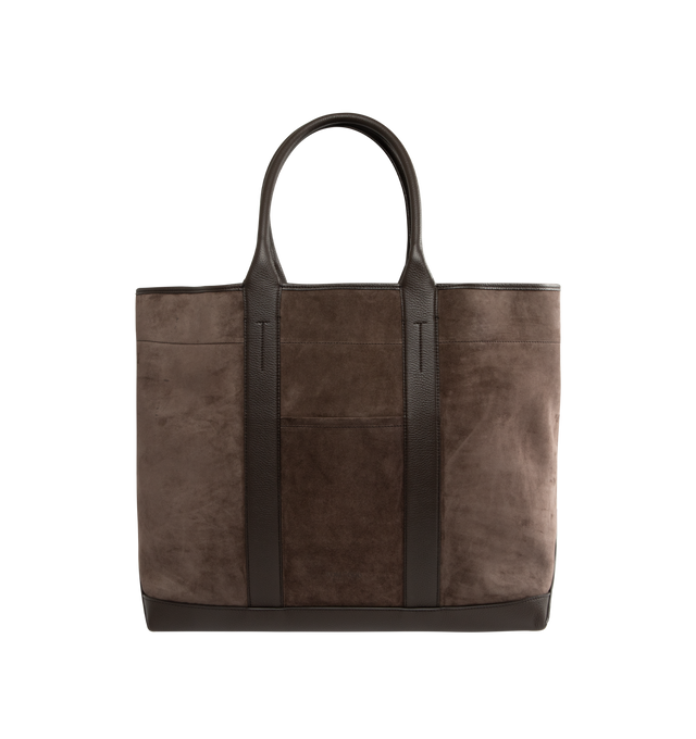 Image 1 of 3 - BROWN - Tom Ford Suede and Grain Leather Large Tote is crafted from luxurious suede and grain leather and features a spacious silhouette with top handles, refined leather trim, and an open interior for everyday organization. This designer leather tote combines timeless craftsmanship with elevated functionality for work, travel, and daily wear. Main Material: Suede and Grain Leather. Made in Italy.