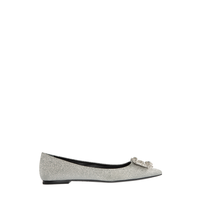 Image 1 of 4 - SILVER - ROGER VIVIER Flower Strass Glitter Ballet Flats featuring a shimmering glitter coating, pointed-toe and crystal-encrusted buckles. Upper: fabric. Sole: leather insole and sole. Made in Italy. 