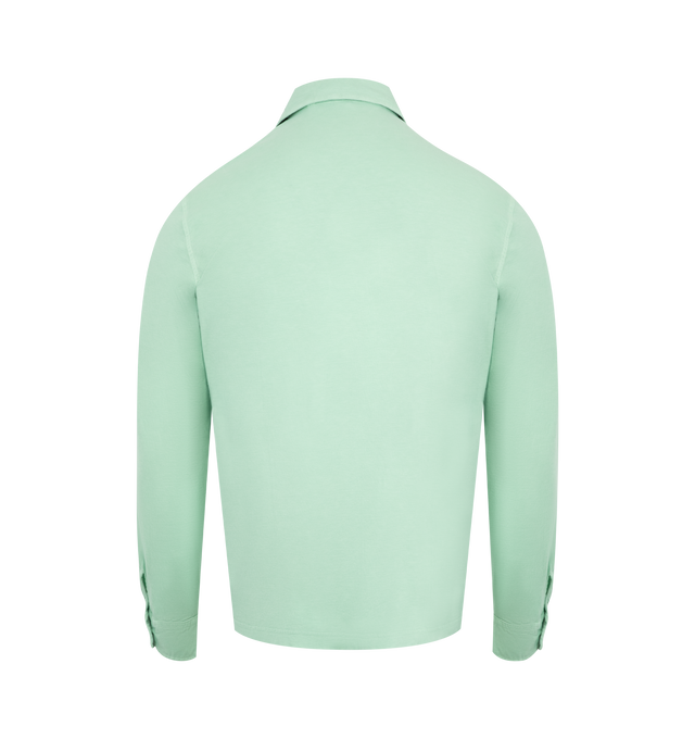 Image 2 of 2 - GREEN - ASPESI Polo Luigi Shirt featuring peachtouch cotton jersey polo-shirt, garment-dyed, canvas shirt cuffs and undercollar and regular fit. 100% cotton.