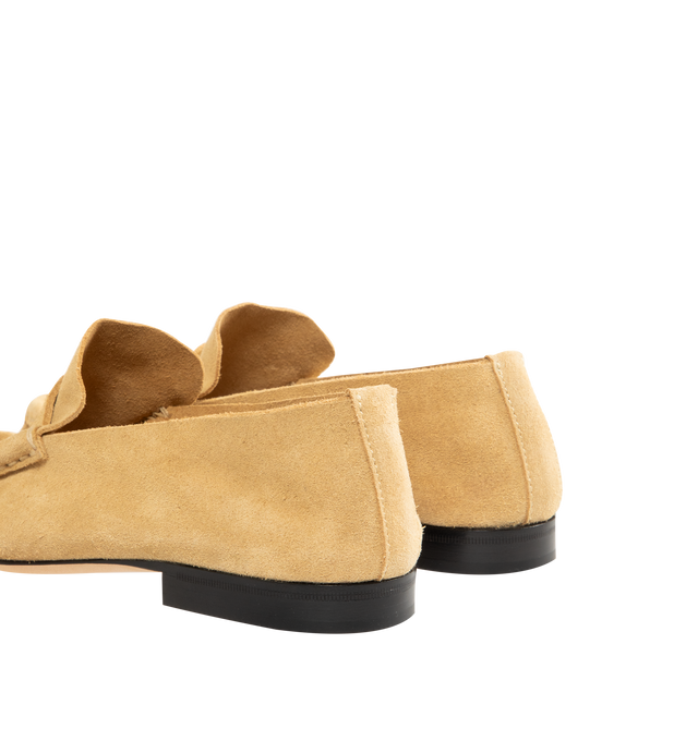 Image 3 of 4 - NEUTRAL - The Row Lightweight moccasin in soft calfskin suede with oval toe, stitched vamp strap, and stacked 0.39" heel. 100% Calfskin Suede with leather sole. Made in Italy.