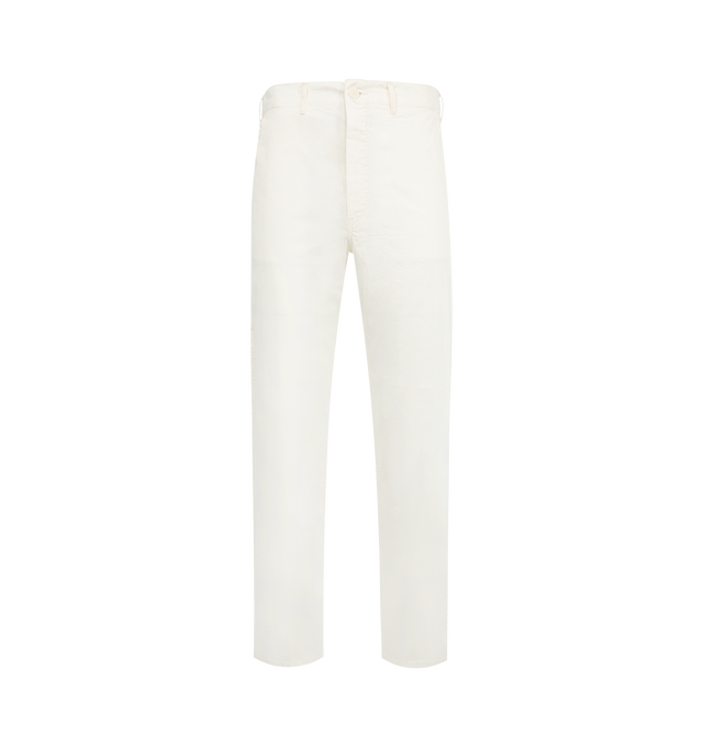 Image 1 of 3 - WHITE - ORSLOW French Work Pants featuring button fly, partially elasticated waist, utility pocket on right thigh, rinsed and slightly tapered fit. 100% cotton. Made in Japan.