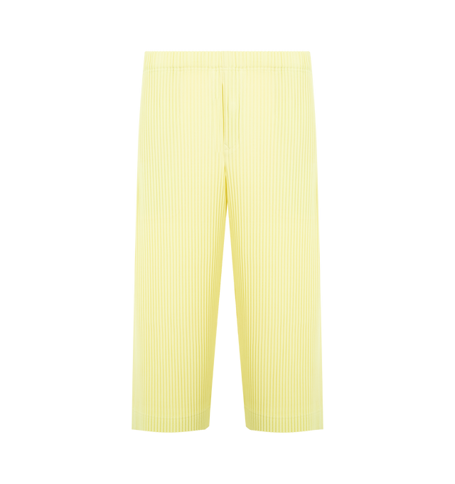 Image 1 of 3 - YELLOW - ISSEY MIYAKE Pant featuring mid-length, quick-drying property, relaxed fit, pleats throughout, pockets on both sides, a drawcord at the waist and a button-fly design. 100% polyester. Made In The Philippines.