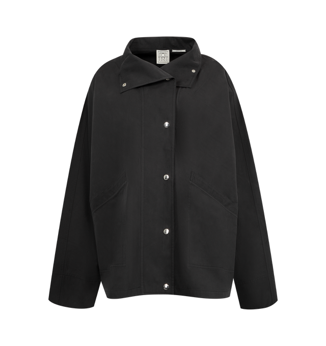 Image 1 of 3 - BLACK - TOTEME Summer Parachute Jacket featuring snap buttons, patch pockets and light, washed and water-repellent fabric. 60% cotton organic, 40% polyamide recycled.