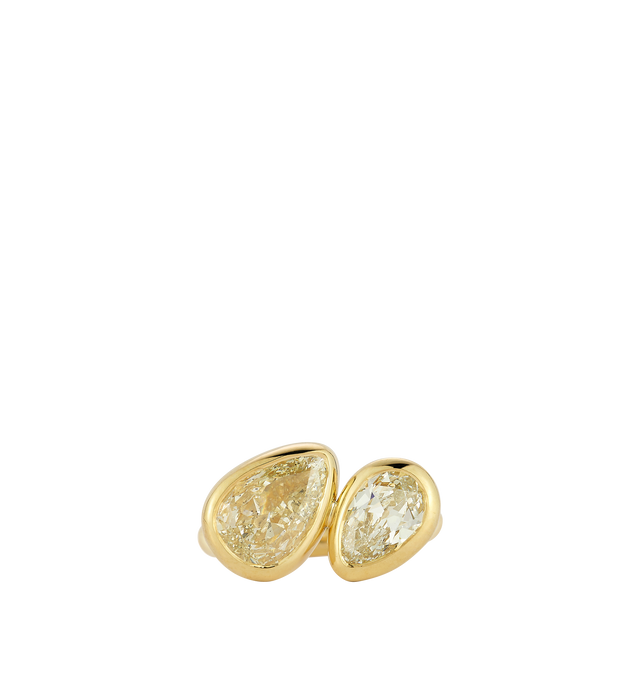 Image 2 of 2 - GOLD - JEMMA WYNNE Prive Diamond Pear Yin Yang Ring featuring One of a Kind, 18k Yellow Gold, Diamond Pear - 1.53cts (M color), Diamond Pear - 1.11cts (J color). Hirshleifers offers a range of initial pieces from this collection in-store. For personal consultation and detailed information about jewelry, please contact our dedicated stylist team at personalshopping@hirshleifers.com. This item may be restricted for online purchase to international clients. For assistance purchasing this item pl