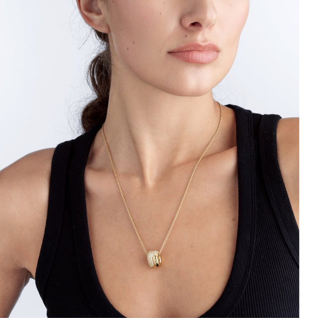 Image 3 of 3 - GOLD - PAMELA ZAMORE Diamond Holos Ring Necklace featuring 18K yellow gold, 13g, 1.7ct diamonds, pendant diameter 18x13 mm, length: 20/22". Hirshleifers offers a range of pieces from this collection in-store. For personal consultation and detailed information about jewelry, please contact our dedicated stylist team at personalshopping@hirshleifers.com. This item may be restricted for online purchase to international clients. For assistance purchasing this item please contact our dedicated st