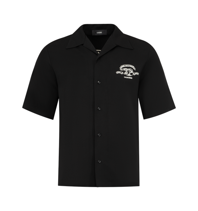 Image 1 of 2 - BLACK - AMIRI Eagle Camp Shirt featuring graphic print, button fastening, notched collar, short sleeves and straight hem. 60% cotton, 40% viscose. Made in Italy.
