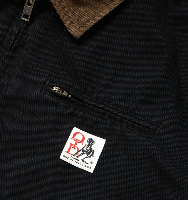 Image 5 of 5 - BLACK - ONE OF THESE DAYS Prairie Cotton Canvas Jacket featuring front zip closure, spread collar, adjustable snap cuffs, chest zip pocket, front welt pockets, adjustable snap side tabs and stretch lining. 100% cotton.