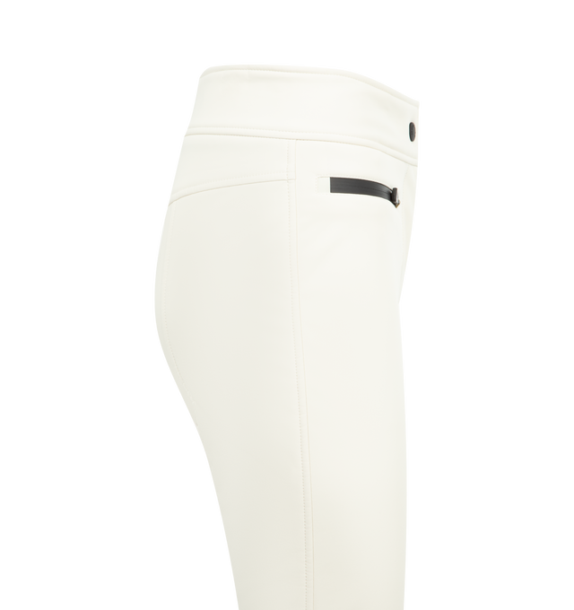 Image 4 of 4 - WHITE - MONCLER GRENOBLE Ski Pants featuring 3L 4-way stretch technical poplin, YKK AquaGuard highly water-resistant zipper and snap button closure, pockets with YKK AquaGuard highly water-resistant zipper closure, cuffs with YKK AquaGuard highly water-resistant zipper closure, powder cuffs, skicut hem protection and silicone logo. 68% polyester, 24% polyamide/nylon, 8% elastane/spandex. Made in Romania.
