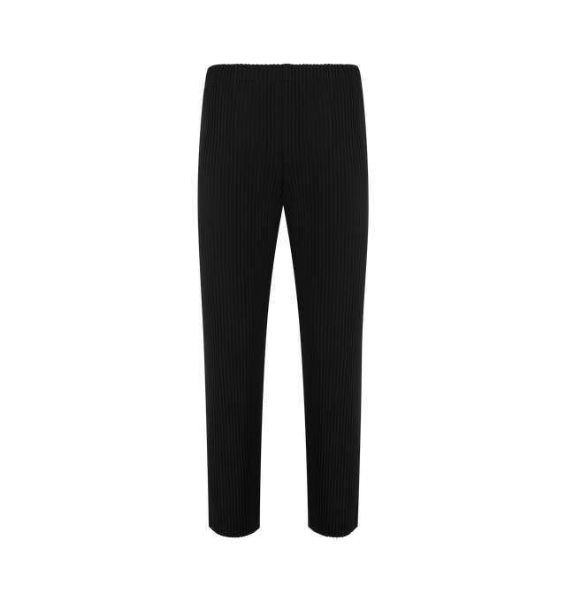 Image 1 of 3 - BLACK - ISSEY MIYAKE Basics Pants featuring signature pleated style, straight fit, lightweight fabric, breathable polyester, elastic waistband and button fly. 100% polyester. Made in Philippines.