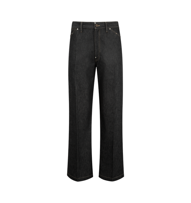 Image 1 of 3 - GREY - LEMAIRE Wide Pant With Studs featuring zip fly and button closure, 5-pocket styling, rivets of varying sizes and midweight twill fabric. 100% cotton. Made in Italy.