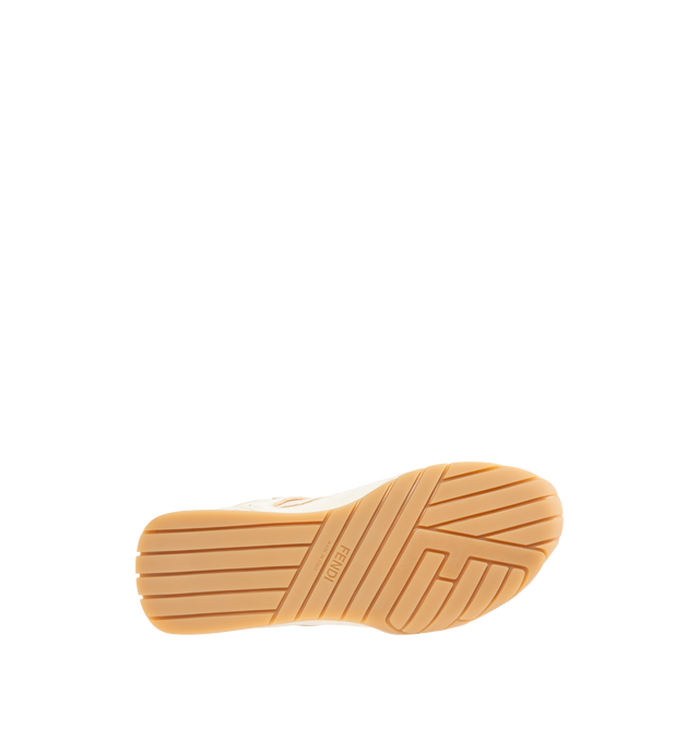 Image 4 of 5 - WHITE - FENDI Wave Pulse Sneaker featuring low-top, lace-up, suede, technical fabric and printed details, contrasting cavallino calfskin inserts and folded tongue, mlange tubular laces, three-dimensional rubber logo on the side, gold-colored metal Fendi logo on the tongue, rubber running sole with wraparound edge on the side and diagonal F motif. 100% calfskin. Inside: 100% lambskin. Made in Italy.