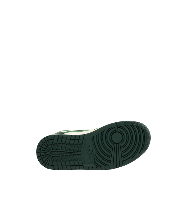 Image 4 of 5 - GREEN - JORDAN Air Jordan 1 Retro High OG Sneaker featuring brushed gold Wings logo, woven Nike Air tongue label, classic lightweight cushioning, padded collar and pristine finishes.