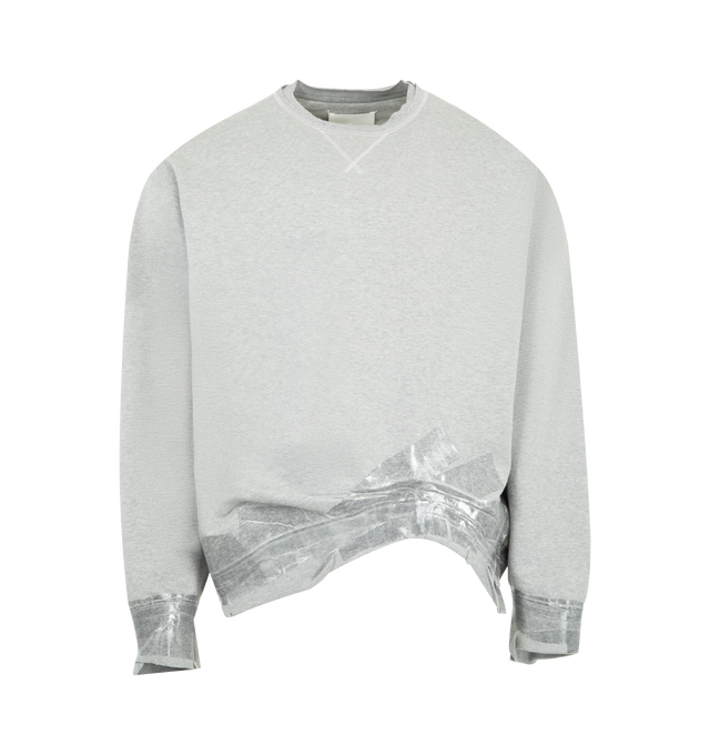 Image 1 of 3 - GREY - MAISON MARGIELA Taped Jersey Sweatshirt featuring paint effect at hem and cuffs, long sleeves, round neck and four stitches at the back. 100% cotton. Made in Italy.