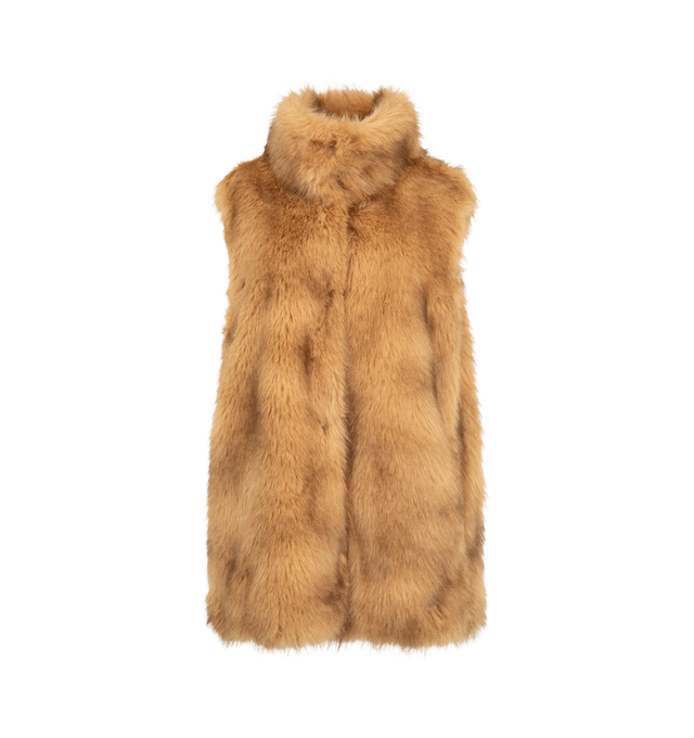 Image 3 of 4 - BROWN - Moncler Women's Chaleureux Short Down Jacket is a weightless layering piece with a 3-in-1 design. The down jacket is equipped with a detachable quilted outer coat, and a reversible faux fur vest that can layered together or seperately. Materials: Faux fur: 100% polyester; Shell: 100% polyester; tag: leather; Lining: 100% polyester; fill: 90% down/10% feathers.