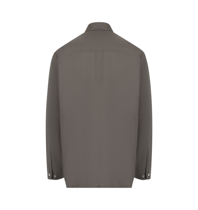 Image 2 of 2 - BROWN - DRKSHDW Jumbo Outershirt featuring a classic collar, button closure, chest pockets, long sleeves, buttoned cuffs, and straight hem. 100% cotton.