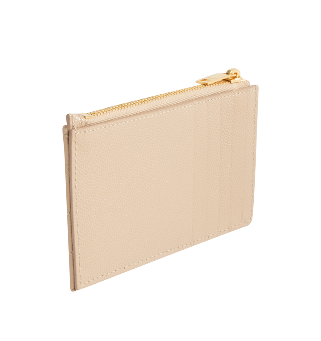 Image 2 of 3 - BROWN - SAINT LAURENT Zip Cardcase featuring cassandre logo, quilted overstitching, tanned leather, gold-toned metal hardware, zip closure, 5 card slots and 1 zip pocket. 5.1 x 3.1 x 0.7 inches. Calfskin. Made in Italy.
