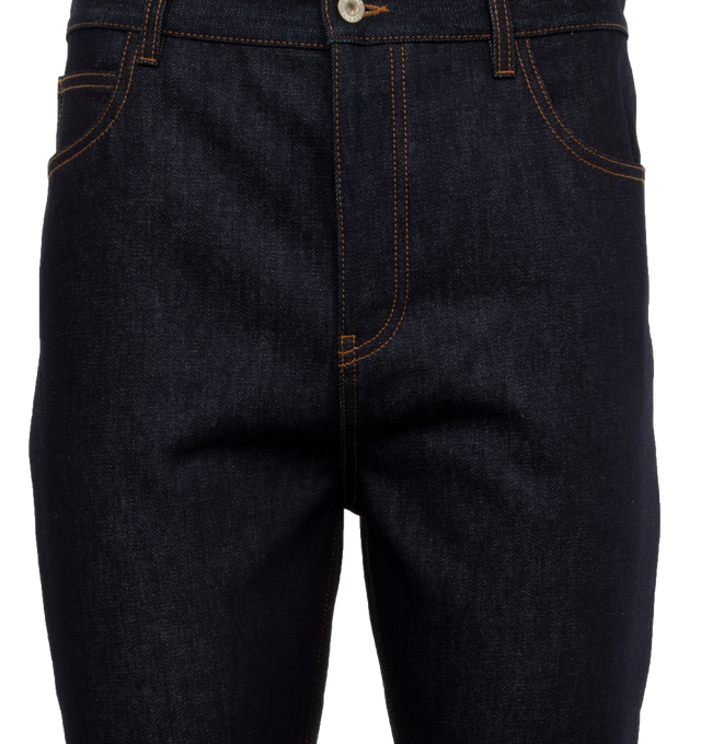 Image 3 of 3 - NAVY - LOEWE Bootleg Jeans featuring regular fit, regular length, mid waist, bootleg, belt loops, concealed button fastening, five pocket style and LOEWE embossed leather patch placed at the back. 100% cotton. 