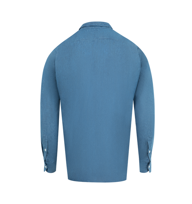 Image 2 of 2 - BLUE - GITMAN BROS Denim Work Shirt featuring medium weight denim fabric, pre-rinsed, custom chalk buttons, two front chest pockets and two rear side pleats. 100% cotton. Made in Ashland, PA.