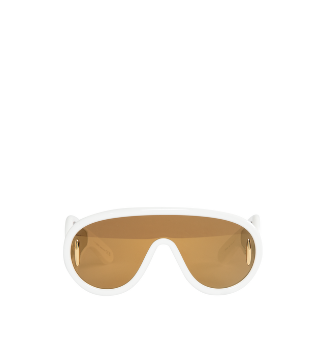 Image 1 of 4 - WHITE - LOEWE Paula's Ibiza Mask Sunglasses featuring logo at temples. 100% UV protection. Lens width: 134mm. Arm length: 145mm. Made in Italy. 