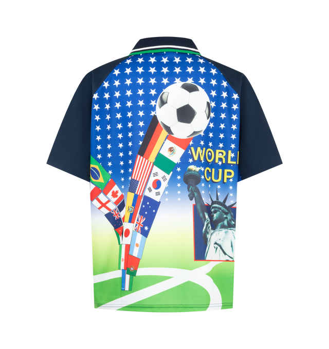 Image 2 of 2 - MULTI - Pleasures Mens World Cup Flags Jersey is crafted from polyester piqu. Features a collared soccer jersey silhouette and all-over digital printed artwork. Main Material: 100% Polyester Piqu. Made in China.