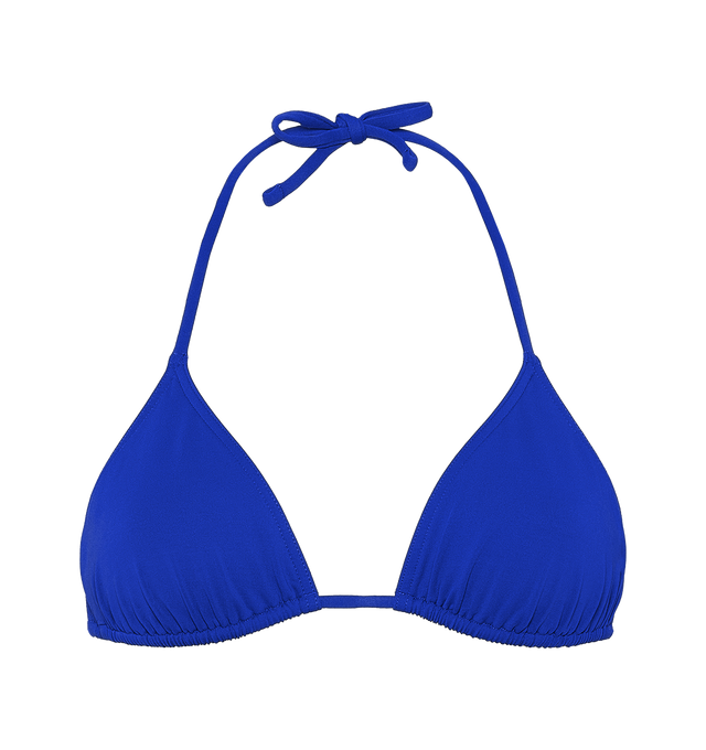 Image 1 of 6 - BLUE - ERES Mouna Sliding Triangle Bikini Top featuring spaghetti straps. 84% Polyamid, 16% Spandex. Made in France. 