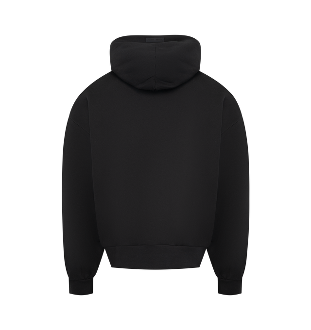 Image 2 of 3 - BLACK - FEAR OF GOD ESSENTIALS Classic Hoodie featuring pull-on styling, side seam pockets, front rubberized logo detail and fleece lining. 80% cotton, 20% polyester.