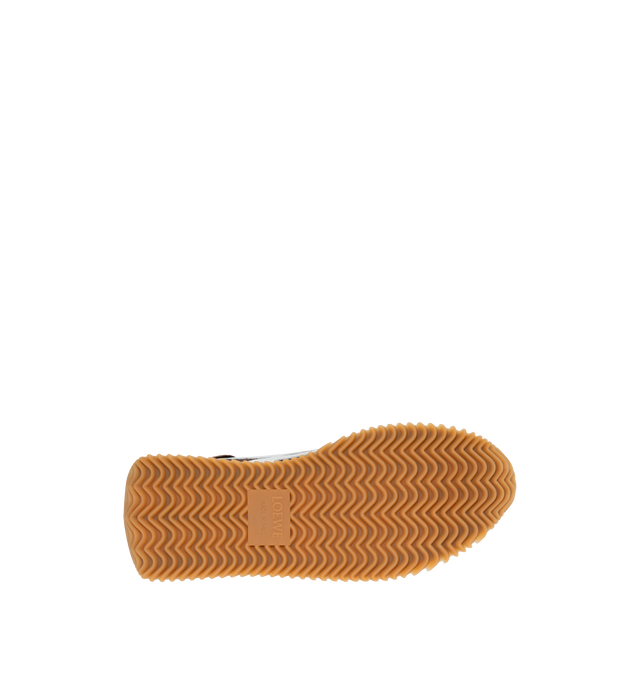 Image 4 of 5 - BROWN - Loewe Flow lace-up runner in  suede calfskin and nylon, featuring an L monogram on the quarter. The textured honey-coloured rubber outsole extends to the toe-cap and on to the back of the heel. Gold embossed LOEWE logo on the backtab. Made in: Italy. 