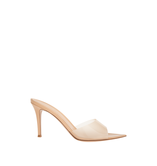 Image 1 of 4 - NEUTRAL - GIANVITO ROSSI Elle Mule 85 featuring open back, pointed toe, TPU strap at vamp, and covered stiletto heel with rubber injection. Heel: H3.25" Upper: thermoplastic polyurethane, leather. Sole: leather, rubber. Made in Italy.