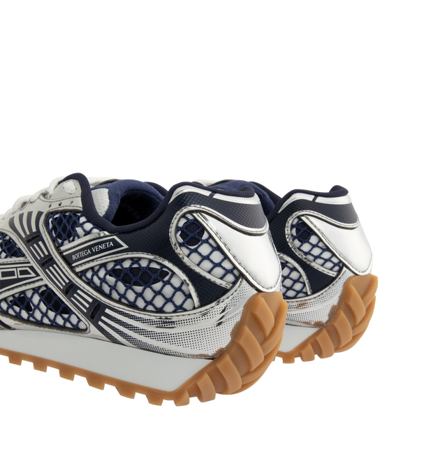 Image 3 of 5 - SILVER - BOTTEGA VENETA Sneakers featuring mechanical textile upper, rubber sole, lace-up front, padded collar and tongue with Bottega Venneta logo detail at tongue. Made in Italy.