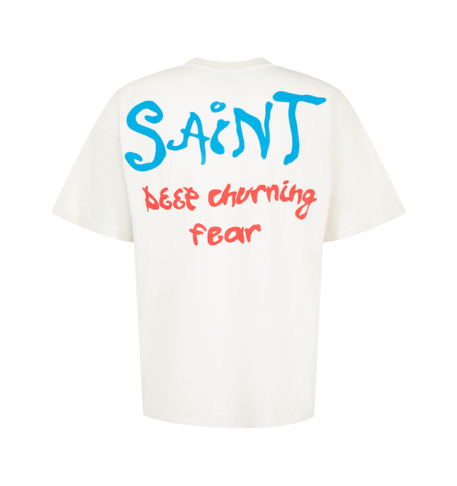 Image 2 of 2 - WHITE - Saint Michael Mens Graphic T-Shirt is crafted from cotton jersey. Features a relaxed fit, crew neckline, short sleeves, printed logo and heart graphic at the front, bold graphic artwork at the back, and a straight hem. Main Material: 100% Cotton. Made in the USA.
