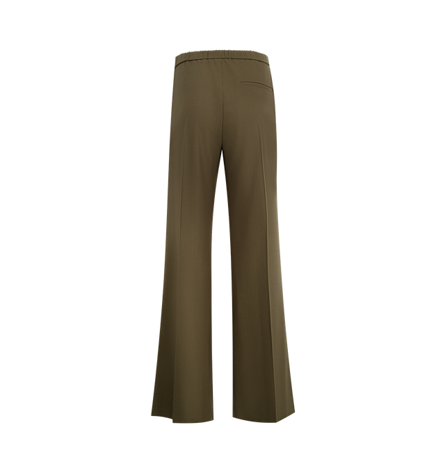 Image 2 of 3 - GREEN - LOEWE Trousers in lightweight fluid wool tailoring featuring a LOEWE-embossed leather waistband at the front, regular fit, regular length, mid waist, straight leg, mock fly, slash pockets, rear welt pocket and pressed creases at the front and back. Wool. Made in Italy.