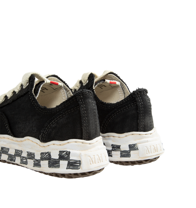 Image 3 of 5 - BLACK - Maison Mihara Yasuhiro Hank OG Graffiti Check Sole Canvas Low-Top Sneakers are crafted from canvas and feature the brand's signature sculpted OG sole, originally molded from clay by the designer, with a hand-drawn graffiti-inspired check pattern across the sole. Designed with a low-top silhouette and lace-up construction, the HANK model pairs a classic canvas upper with the label's distinctive artistic approach to footwear. Main Material: Upper: 100% Cotton Canvas. Sole: Rubber.