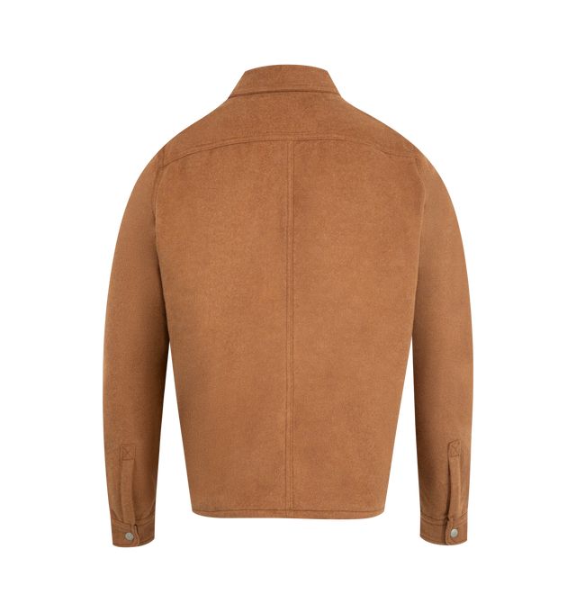 Image 2 of 2 - BROWN - RICK OWENS DRKSHDW Cropped Outershirt featuring hip length, boxy fit, long sleeves, front button closure, collar and snap button cuffs. 100% cotton.