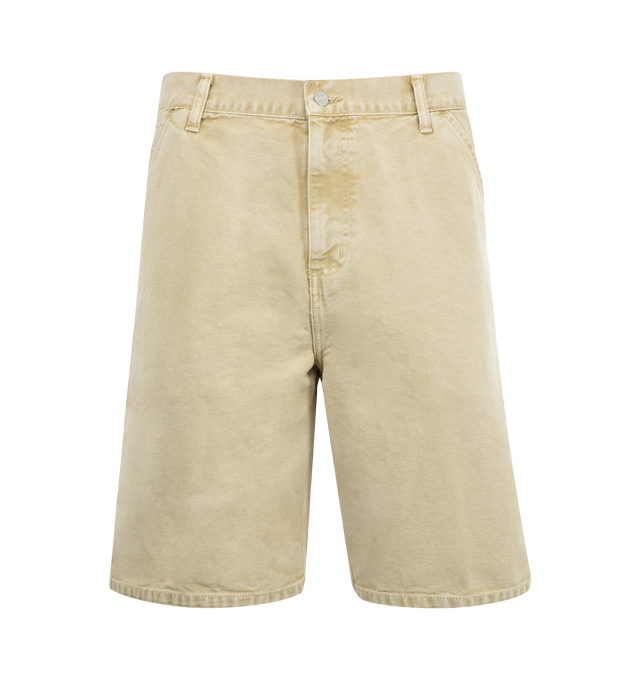 Image 1 of 3 - BROWN - CARHARTT WIP Single Knee Bermuda Shorts featuring diagonal side pockets, back patch pockets, belt loops and a concealed zip and button fastening. 100% cotton.