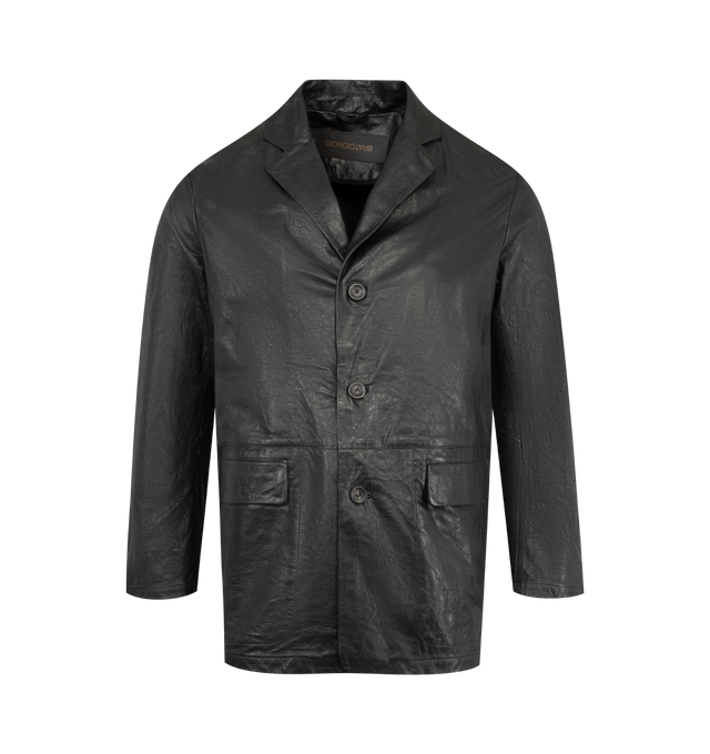 Image 1 of 2 - BLACK - GIORGIO BRATO Leather Blazer featuring button closure, welt pockets with flap and notched lapel. 100% lamb leather. Made in Italy.