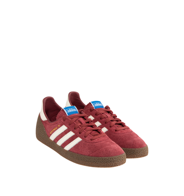 Image 2 of 5 - RED - ADIDAS Montreal 76 Sneaker featuring pemium suede, leather overlays, distinctive heel piece, regular fit, lace closure, leather lining and rubber outsole. Unisex style in men's sizes.